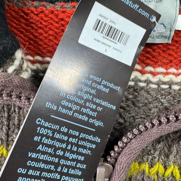 Chunky Knit Nepal Wool Handmade Rugby Sweater Laundromat NEW Adult L Red Stripe - Picture 3 of 7